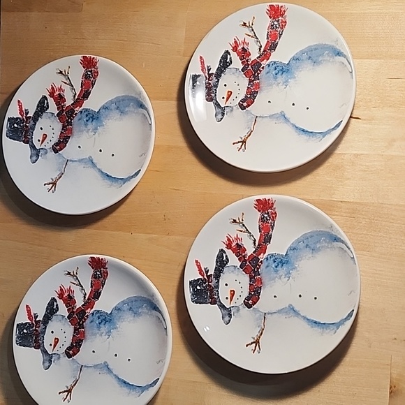 Old Timey Snowman In Hat: Set of 4 Appetizer/Dessert/Bread Plates & 14" Platter - Picture 2 of 13